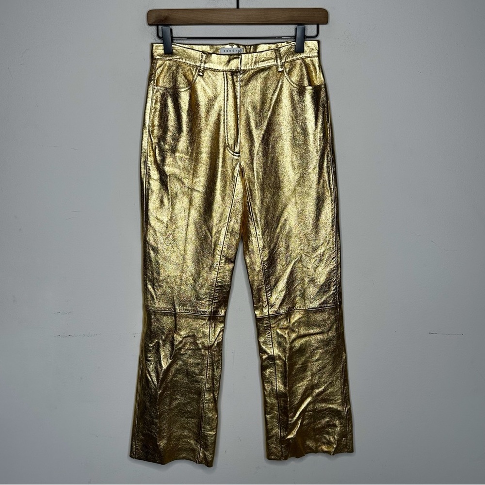 Sandro Orne Metallic Lamb Leather Pants Gold Size XS - Picture 3 of 16